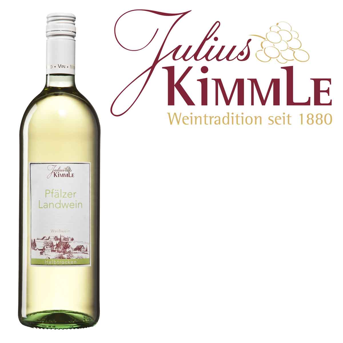 Julius-Kimmle-Pf_lzer-Landwein-halbtrocken-1_0-Ltr-Flasche-2021-12-22-Fl-Logo-Re Julius Kimmle Pfälzer Landwein Weiß halbtrocken