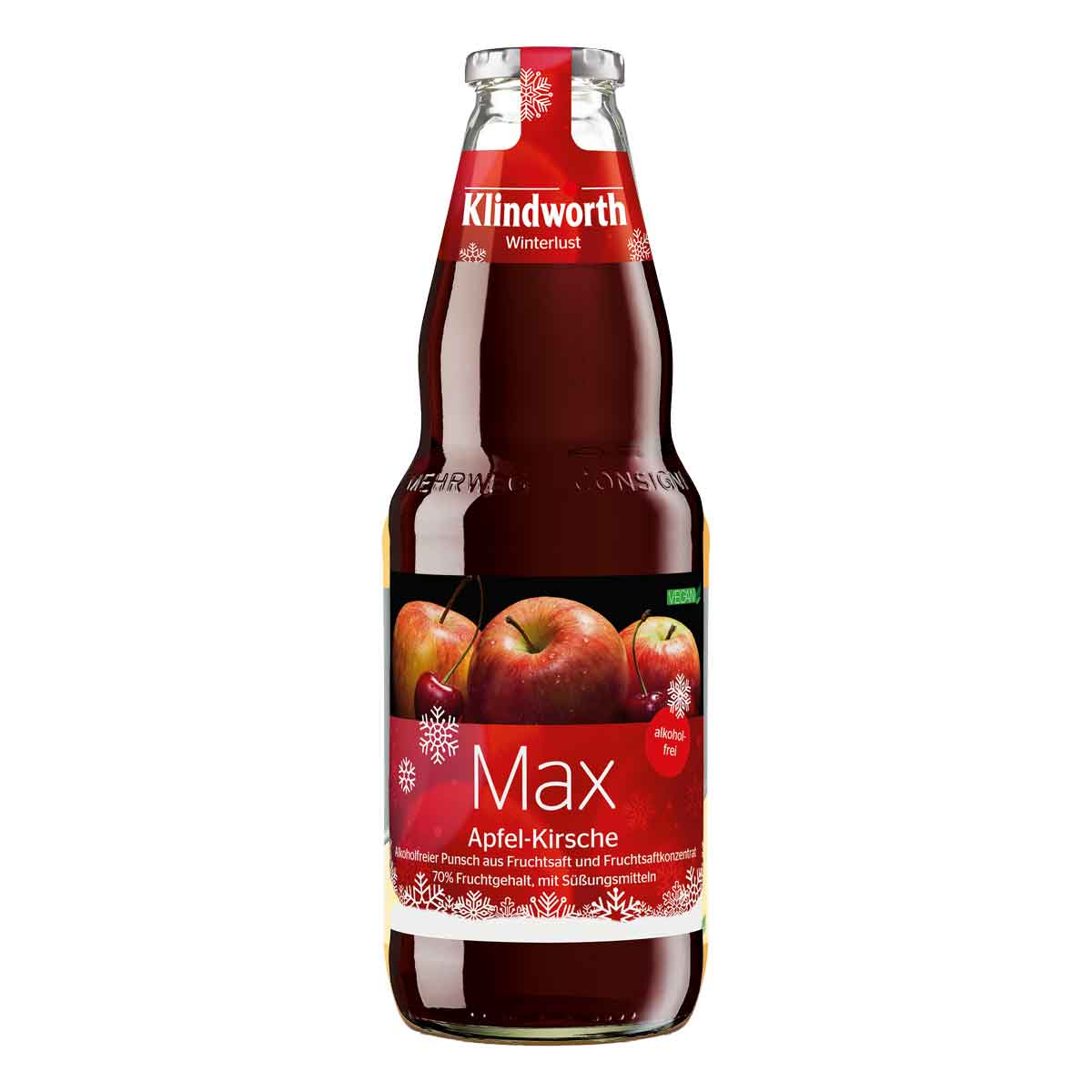 Klindworth-Winterlust-Max-Apfel-Kirsche-Alkoholfreier-Punsch-1l-Glas-Flasche-2022-11-24 Klindworth MAX Alkoholfreier Punsch aus Fruchtsaft