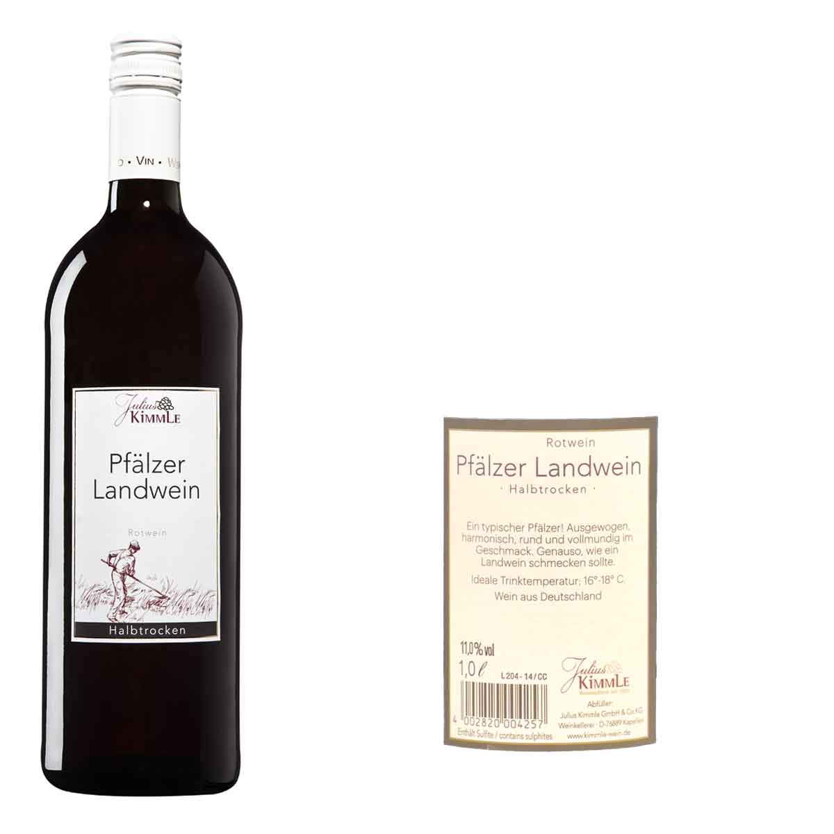 Julius-Kimmle-Pf_lzer-Landwein-Rot-halbtrocken-1_0-Ltr-Flasche-2022-08-11-Fl-Info-Re Julius Kimmle Pfälzer Landwein Rot halbtrocken